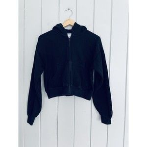 Tna Aritzia Sweatshirt Hoodie XS Cozy Fleece Boyfriend Boxy Zip Black Pockets